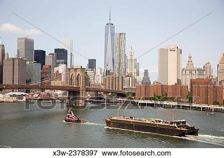 Stock Photo - cityscape with Brooklyn bridge and East river, Manhattan, New York, USA, America.. Fotosearch