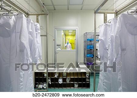 Stock Photo - Cleanroom Gowning area. Nanotechnology. Laboratory. CIC nanoGUNE Nano science Cooperative Research Center. Donostia. San Sebastian. Gipuzkoa. Basque Country. Spain.. Fotosearch