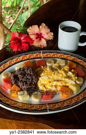 Costa Rica. Caribbean coast, tropical breakfast with gallo pinto View Large Photo Image Stock Image - Costa Rica. Caribbean coast, tropical breakfast with gallo pinto. Fotosearch