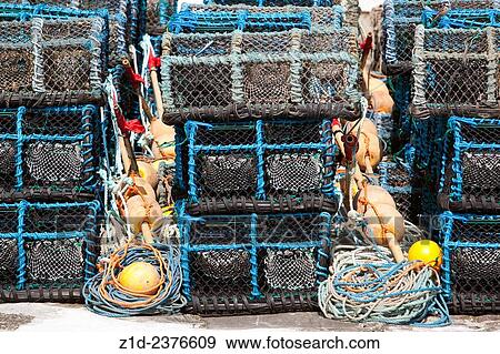 Creels, lobsters crabs pots Gourdon harbour NE Scotland UK. View Large Photo Image Stock Photo - Creels, lobsters crabs pots Gourdon harbour NE Scotland UK.. Fotosearch