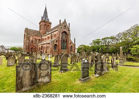 Stock Image - Exterior view of St. Magnus Cathedral in the city of Kirkwall, Mainland Island, Orkney Archipelago, Scotland.. Fotosearch