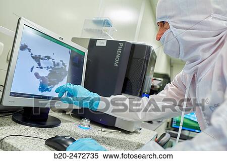 Stock Photography - FEI Phenom benchtop SEM. Cleanroom. Nanotechnology. Laboratory. CIC nanoGUNE Nano science Cooperative Research Center. Donostia. San Sebastian. Gipuzkoa. Basque Country. Spain.. Fotosearch