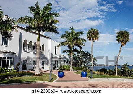 Picture - Florida, Jensen Beach, Mansion at Tuckahoe, Mount Elizabeth, Art Deco style, outside, exterior, Indian River Lagoon. Fotosearch