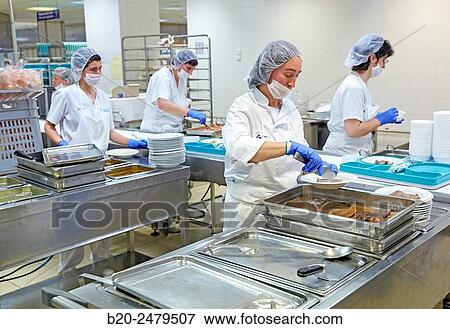 Food serving line, Hospital meal preparation, Kitchen, Hospital Donostia, San Sebastian, Gipuzkoa, Basque Country, Spain View Large Photo Image Stock Photo - Food serving line, Hospital meal preparation, Kitchen, Hospital Donostia, San Sebastian, Gipuzkoa, Basque Country, Spain. Fotosearch