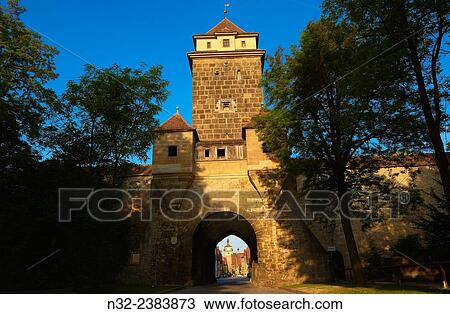 Stock Image - Galgentor. Rothenburg ob der Tauber, Romantic Road, Romantische Strasse, Franconia, Bavaria, Germany, Europe.. Fotosearch