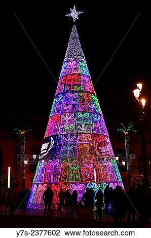 Illuminated Christmas tree in Seville, Spain. View Large Photo Image Stock Image - Illuminated Christmas tree in Seville, Spain.. Fotosearch