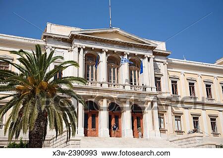 Miaouli square and city hall, Hermoupolis, Syros island, Cyclades, Aegean Sea, Greece, Europe. View Large Photo Image Stock Image - Miaouli square and city hall, Hermoupolis, Syros island, Cyclades, Aegean Sea, Greece, Europe.. Fotosearch