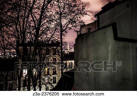 Monmartre neighborhood by night, Paris, France. View Large Photo Image Stock Photography - Monmartre neighborhood by night, Paris, France.. Fotosearch