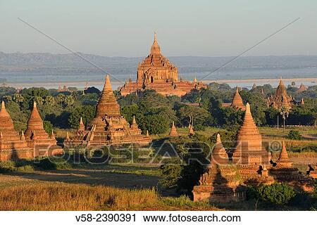 Stock Image - Myanmar, Bagan from above.. Fotosearch