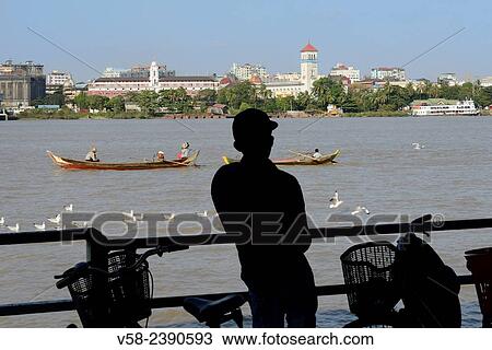Stock Image - Myanmar, Yangon (Rangoon), Aboard the Dala ferry across Yangon river.. Fotosearch
