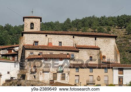 Stock Photo - Nuestra Senora del Sagrario Churh, XVIIth Century, Villoslada de Cameros, Sierra de Cebollera Natural Park, Sierra de Cameros, Sistema Iberico, La Rioja, northern Spain.. Fotosearch