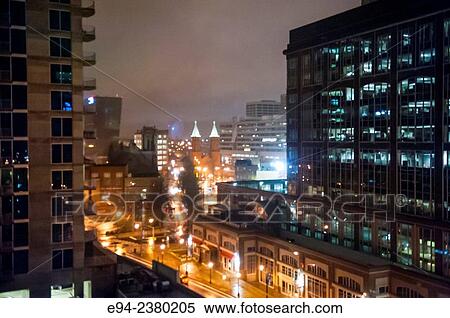 Stock Photography - Office buildings and highway in Atlanta, Georgia on a rainy morning.. Fotosearch