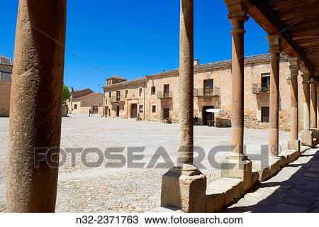 Stock Image - Plaza Mayor (Main Square), Pedraza, Segovia Province, Castille Leon, Spain.. Fotosearch