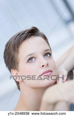 Short-haired teengirl portrait. View Large Photo Image Stock Photo - Short-haired teengirl portrait.. Fotosearch