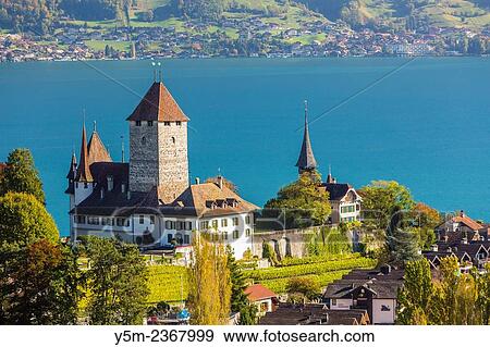 Spiez Castle and Lake Thun, Bernese Oberland, Switzerland. View Large Photo Image Stock Photo - Spiez Castle and Lake Thun, Bernese Oberland, Switzerland.. Fotosearch