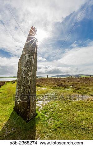 Standing stones of the Ring of Brodgar on Mainland Island, Orkney Archipelago, Scotland. View Large Photo Image Picture - Standing stones of the Ring of Brodgar on Mainland Island, Orkney Archipelago, Scotland.. Fotosearch
