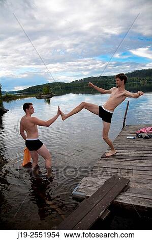 Summer cottage holiday brothers, J? mtland, Sweden bath, swimming View Large Photo Image Picture - Summer cottage holiday brothers, J? mtland, Sweden bath, swimming. Fotosearch
