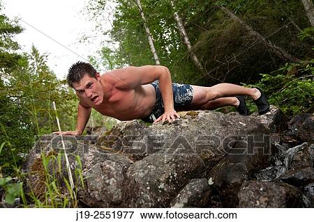 Stock Photo - Summer cottage holiday brothers, J? mtland, Sweden waterfall bathing. Fotosearch