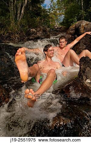 Summer cottage holiday brothers, J? mtland, Sweden waterfall bathing View Large Photo Image Stock Photography - Summer cottage holiday brothers, J? mtland, Sweden waterfall bathing. Fotosearch
