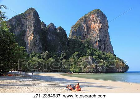Thailand, Krabi, Railay, beach. View Large Photo Image Stock Photo - Thailand, Krabi, Railay, beach.. Fotosearch