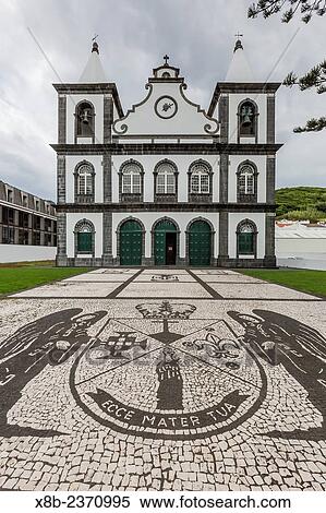 Stock Photography - The Church of Ang·stias, with ornate cobblestone entrance in Horta, Faial Island, Azores, Portugal.. Fotosearch
