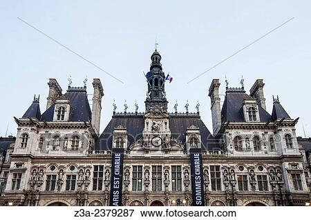 The H? tel de Ville in Paris, France, right after the Charlie Hebdo attack in January 2015. View Large Photo Image Stock Photo - The H? tel de Ville in Paris, France, right after the Charlie Hebdo attack in January 2015.. Fotosearch