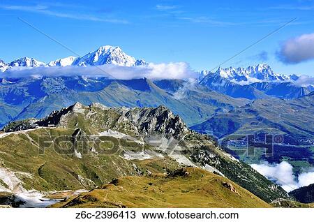 The massif of Mont Blanc, seen from the south, Les Arcs, panoramic view, Var, French Alps, France. View Large Photo Image Stock Image - The massif of Mont Blanc, seen from the south, Les Arcs, panoramic view, Var, French Alps, France.. Fotosearch