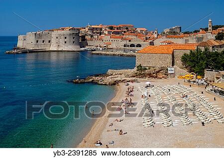The Old City Of Dubrovnik and Beach, Dalmatia, Croatia. View Large Photo Image Stock Photography - The Old City Of Dubrovnik and Beach, Dalmatia, Croatia.. Fotosearch