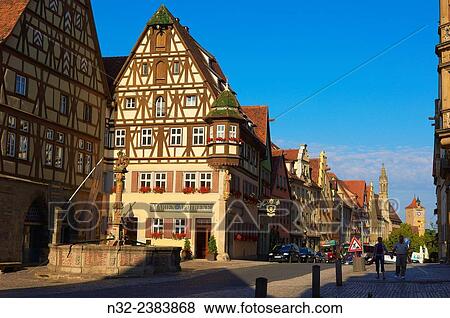 Timbered houses, Market Square, Rothenburg ob der Tauber, Romantic Road, Romantische Strasse, Franconia, Bavaria, Germany, Europe. View Large Photo Image Stock Photo - Timbered houses, Market Square, Rothenburg ob der Tauber, Romantic Road, Romantische Strasse, Franconia, Bavaria, Germany, Europe.. Fotosearch