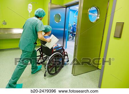 Stock Photograph - Transfer the patient to the operating room, Ambulatory Surgery, Hospital Donostia, San Sebastian, Gipuzkoa, Basque Country, Spain. Fotosearch