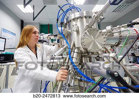 Stock Image - Ultra High Vacuum Chamber with Dual Deposition System. Nanotechnology. Laboratory. CIC nanoGUNE Nano science Cooperative Research Center. Donostia. San Sebastian. Gipuzkoa. Basque Country. Spain.. Fotosearch