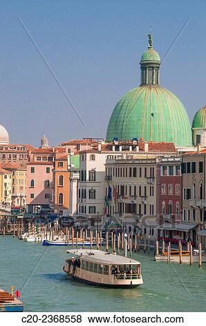 Stock Photo - vaporetto on canal Grande and church dome, Venice, ItalyVenice, Italy.. Fotosearch