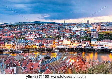 Stock Image - View of Whitby harbour and town, North Yorkshire, England, United Kingdom, Europe.. Fotosearch