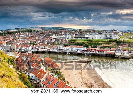 Stock Photograph - View of Whitby harbour and town, North Yorkshire, England, United Kingdom, Europe.. Fotosearch