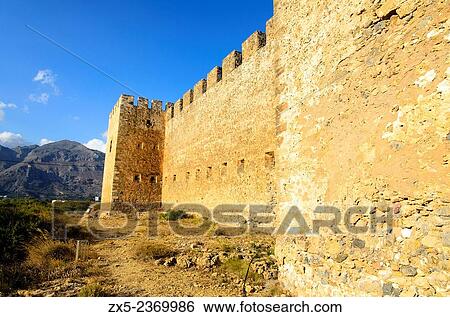 Walls of the Venetian castle Frangokastello near Chora Sfakion in the prefecture of Chania - Crete, Greece. View Large Photo Image Stock Photograph - Walls of the Venetian castle Frangokastello near Chora Sfakion in the prefecture of Chania - Crete, Greece.. Fotosearch