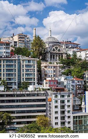 Stock Image - A view of the Cihangir hillside overlooking the Bosphorus in Istanbul, Turkey, Eurasia.. Fotosearch