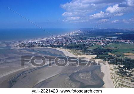 Aerial view of Berk plage and Authie bay, Opale coast, Nord Pas-de-Calais, France. View Large Photo Image Stock Image - Aerial view of Berk plage and Authie bay, Opale coast, Nord Pas-de-Calais, France.. Fotosearch