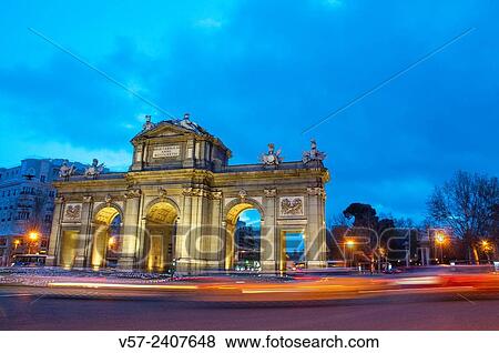 Alcala Gate, night view. Madrid, Spain. View Large Photo Image Stock Photo - Alcala Gate, night view. Madrid, Spain.. Fotosearch