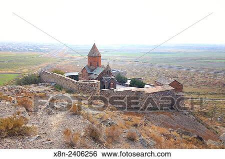 Stock Photograph - Ararat valley, Church of the Holy Mother of God (St. Astvatzatzin), Khor Virap, Ararat Province, Armenia.. Fotosearch