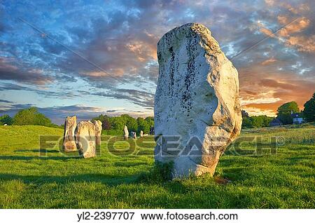 Avebury Neolithic standing stone Circle the largest in England at sunset, Wiltshire, England, Europe. View Large Photo Image Stock Photo - Avebury Neolithic standing stone Circle the largest in England at sunset, Wiltshire, England, Europe.. Fotosearch