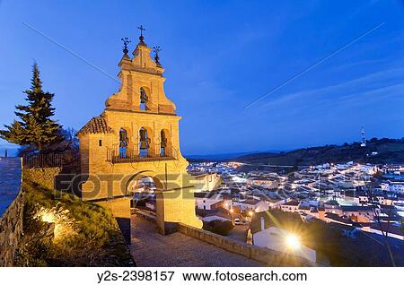Belfry gate of the castle and village at dusk, Aracena, Huelva province, Region of Andalusia, Spain, Europe. View Large Photo Image Stock Photo - Belfry gate of the castle and village at dusk, Aracena, Huelva province, Region of Andalusia, Spain, Europe.. Fotosearch