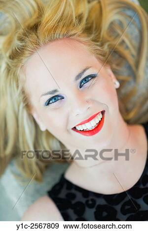 Blonde woman portrait from above View Large Photo Image Stock Photo - Blonde woman portrait from above. Fotosearch