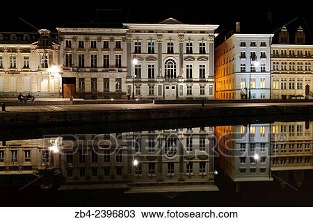 Buildings of Korenlei pier by night, Ghent, Belgium, Europe. View Large Photo Image Stock Image - Buildings of Korenlei pier by night, Ghent, Belgium, Europe.. Fotosearch