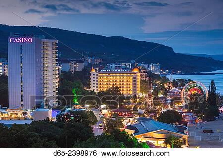 Bulgaria, Black Sea Coast, Golden Sands, Zlatni Pyasatsi, elevated view, dusk. View Large Photo Image Stock Photograph - Bulgaria, Black Sea Coast, Golden Sands, Zlatni Pyasatsi, elevated view, dusk.. Fotosearch