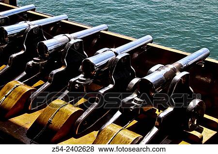 Stock Photo - Cannons, starting signal, for race starts line, Santander, Cantabria, Spain.. Fotosearch