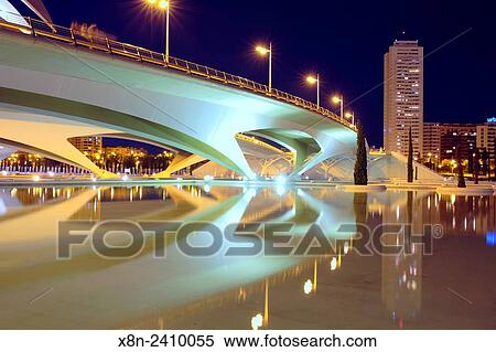 Stock Photography - City of Arts and Sciences (Ciudad de las Artes y las Ciencias) at night, Valencia, Valencian Community, Spain.. Fotosearch