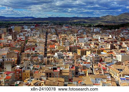 Stock Photo - Cityscape from Atalaya Castle, Villena, Valencian Community, Spain.. Fotosearch