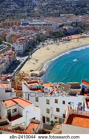 Cityscape view from castle, Peniscola, Valencian Community, Spain. View Large Photo Image Picture - Cityscape view from castle, Peniscola, Valencian Community, Spain.. Fotosearch