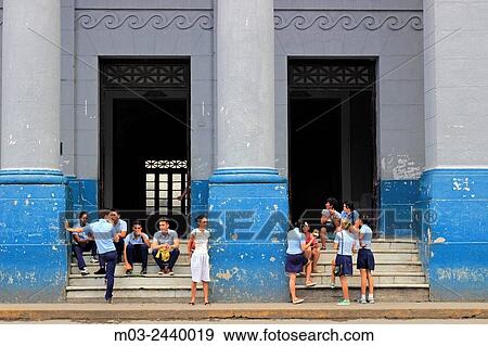 Cuban students in school uniforms on lunch break at school, Santa Clara, Cuba View Large Photo Image Stock Photo - Cuban students in school uniforms on lunch break at school, Santa Clara, Cuba. Fotosearch
