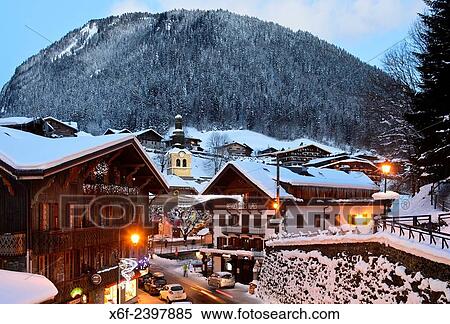 Evening time at Morzine, Haute-Savoie, Rhône-Alpes region, France. View Large Photo Image Stock Photography - Evening time at Morzine, Haute-Savoie, Rhône-Alpes region, France.. Fotosearch